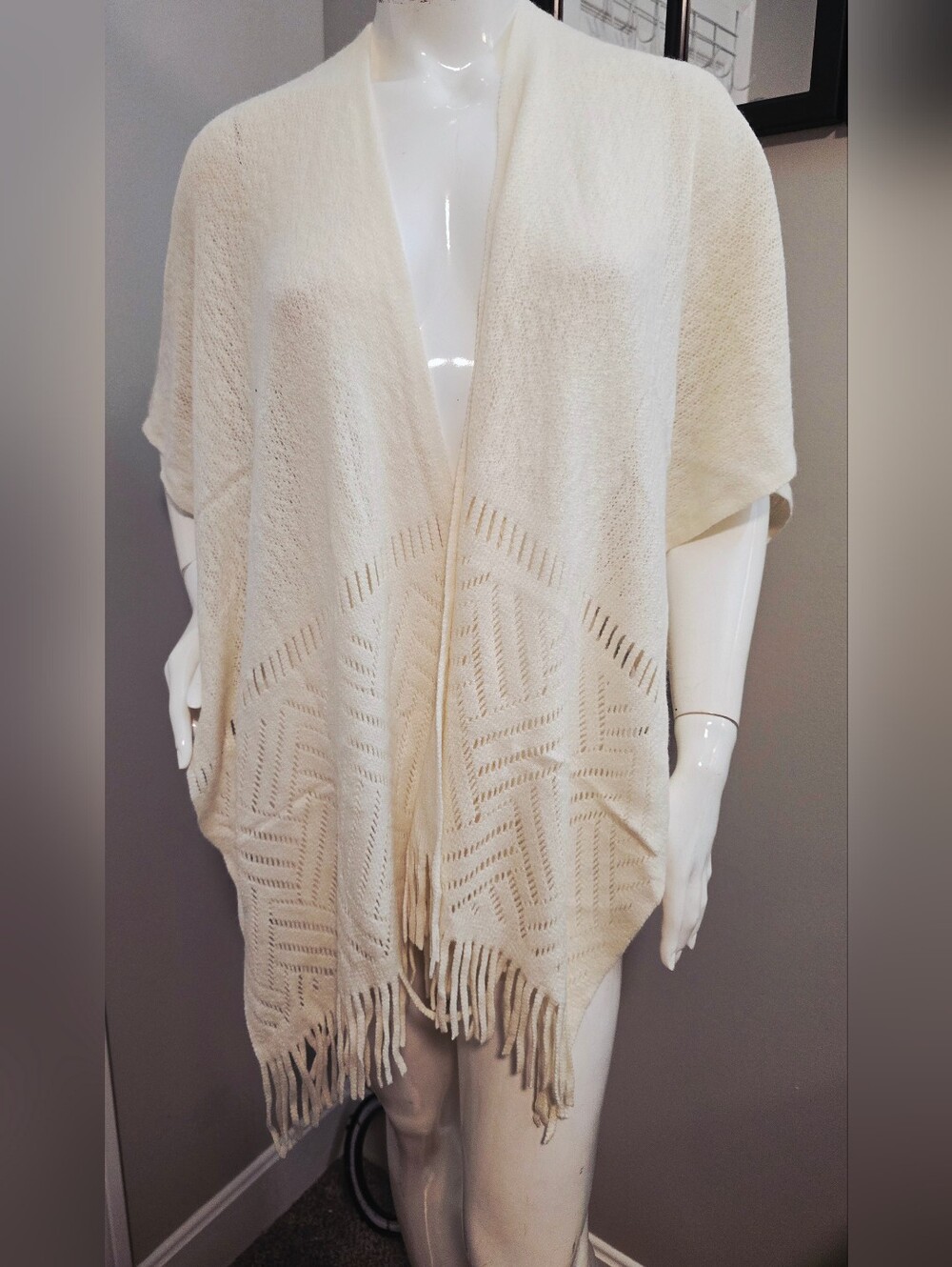 Ferand Women's Travel Cream Shawl Wrap Open Front Poncho Cape for Fall Winter